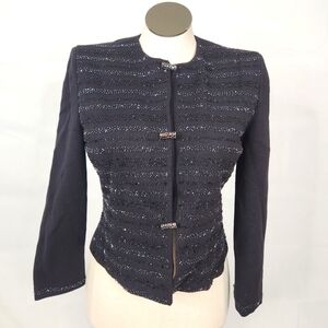 VTG Jovani New York Black Beaded Jacket Sz 10